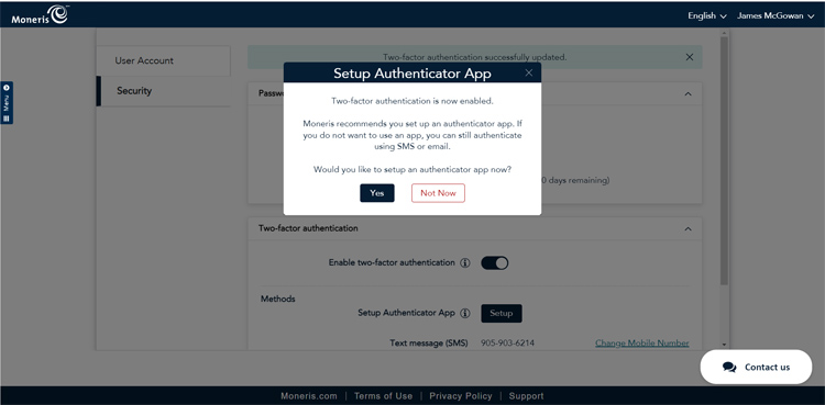 Setup authenticator app popup asks you to setup the authenticator.